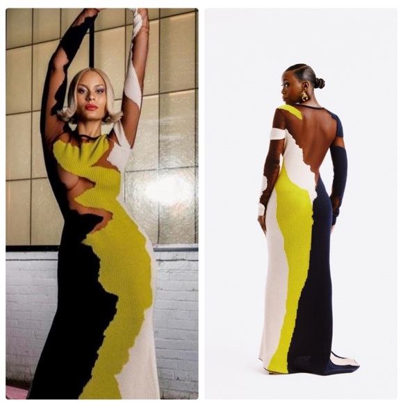 Hanifa Navy and Lime Abstract Maxi Dress - Picture 2 of 8